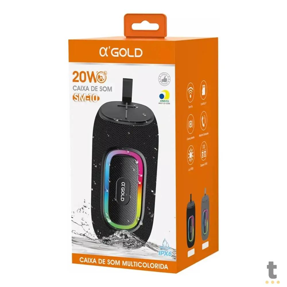 Caixa de Som Portátil Bluetooth aGold 20W IPX6 RGB - SM-10 Truedata